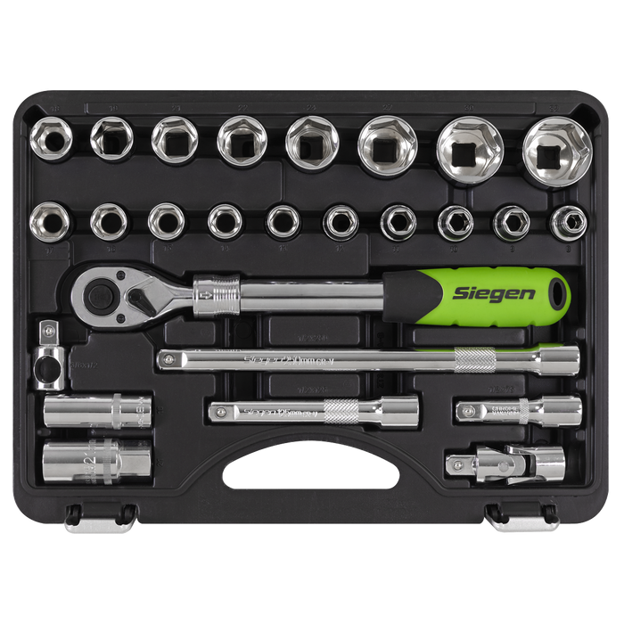Siegen Extendable Ratchet Socket Set 1/2"Sq Drive 26pc | S01288