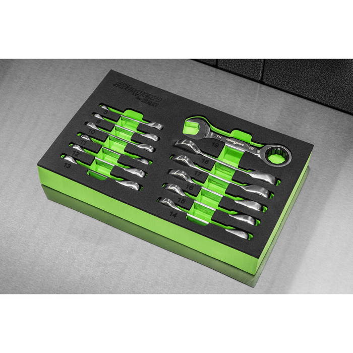 Siegen Stubby Combination Ratchet Spanner Set in EVA Foam Tray 12pc | S0633