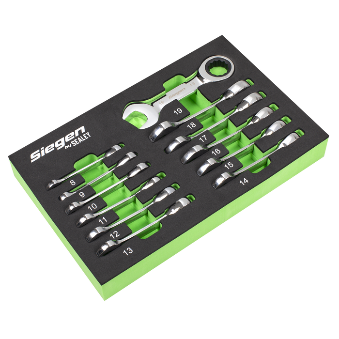 Siegen Stubby Combination Ratchet Spanner Set in EVA Foam Tray 12pc | S0633