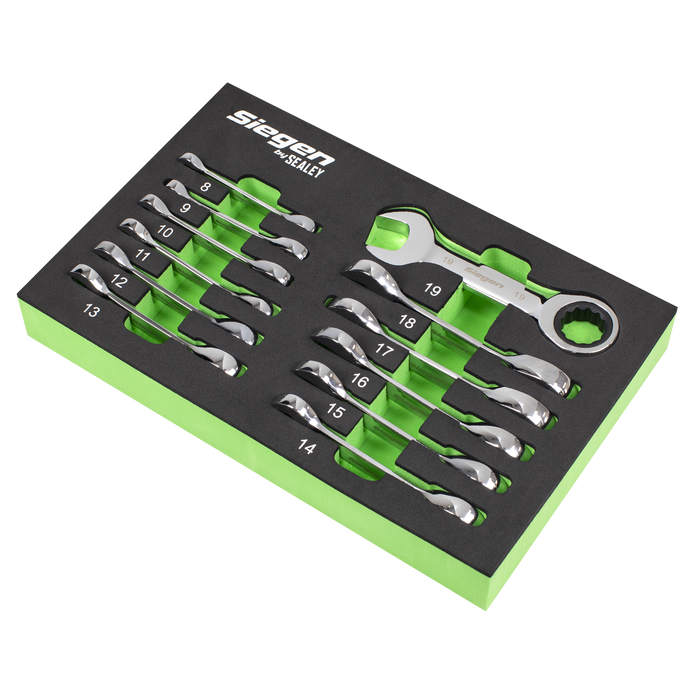 Siegen Stubby Combination Ratchet Spanner Set in EVA Foam Tray 12pc | S0633