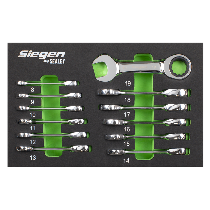 Siegen Stubby Combination Ratchet Spanner Set in EVA Foam Tray 12pc | S0633
