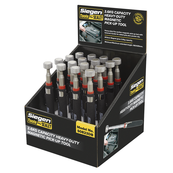 Siegen Heavy-Duty Magnetic Pick-Up Tool 3.6kg Capacity - Display Box of 16 | S0823DB