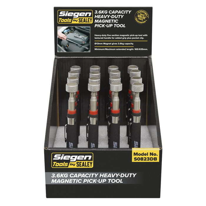 Siegen Heavy-Duty Magnetic Pick-Up Tool 3.6kg Capacity - Display Box of 16 | S0823DB