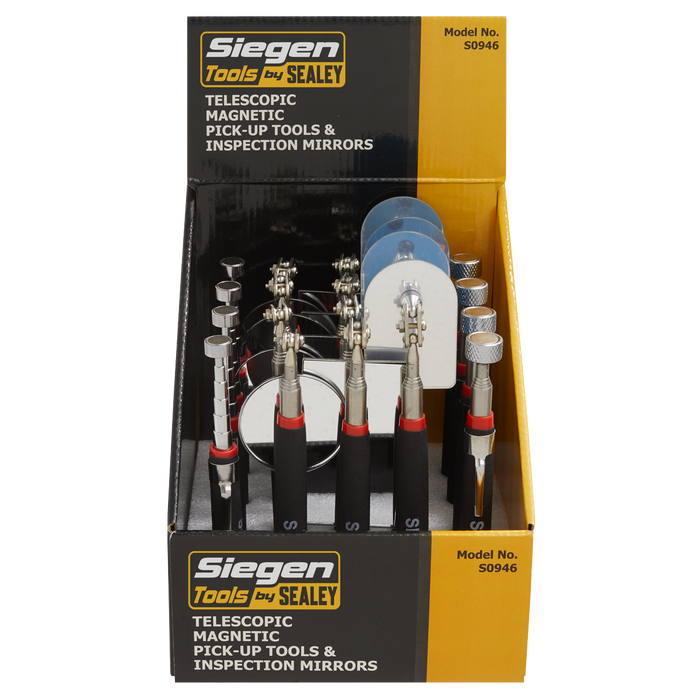 Siegen Telescopic Magnetic Pick-Up Tools & Inspection Mirrors - Display Box of 20 | S0946
