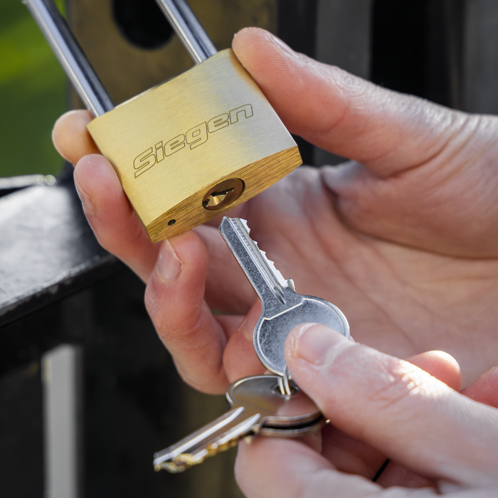 Siegen Brass Body Padlock with Brass Cylinder Long Shackle 40mm | S0989
