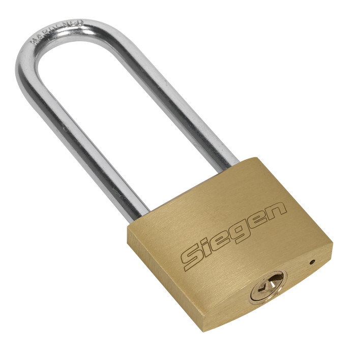 Siegen Brass Body Padlock with Brass Cylinder Long Shackle 40mm | S0989