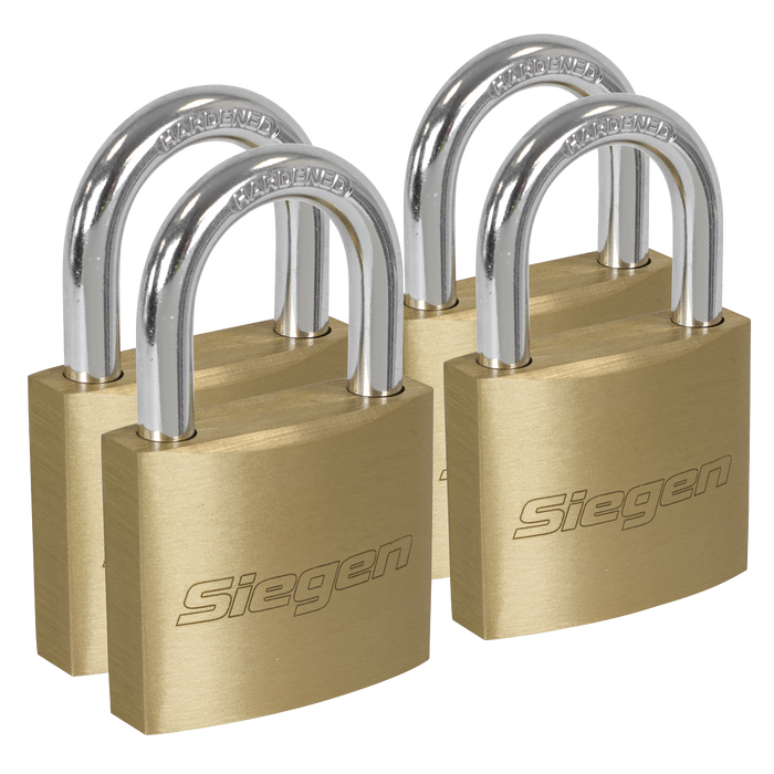 Siegen Brass Body Padlock with Brass Cylinder Keyed Alike - Pack of 4 | S0992