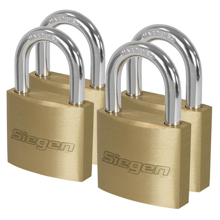 Siegen Brass Body Padlock with Brass Cylinder Keyed Alike - Pack of 4 | S0992