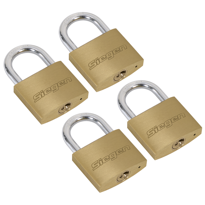 Siegen Brass Body Padlock with Brass Cylinder Keyed Alike - Pack of 4 | S0992