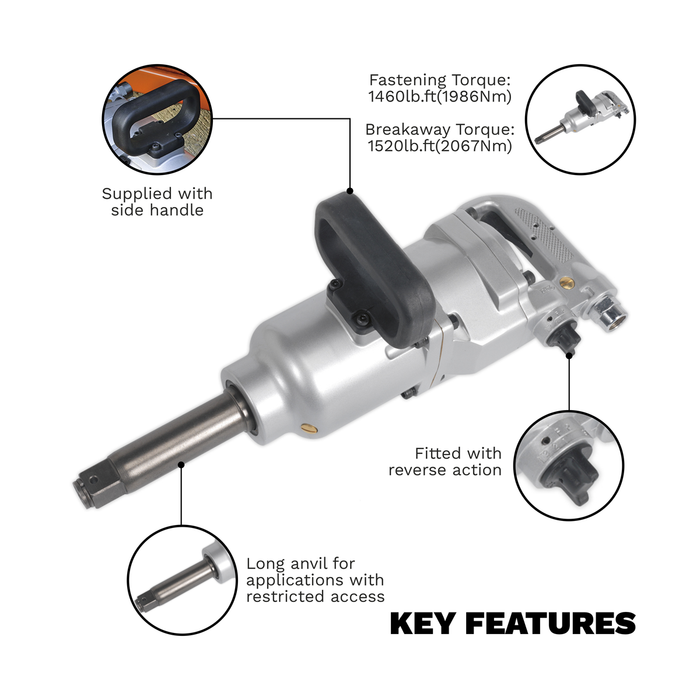 Long Anvil Straight Air Impact Wrench 1"Sq Drive | SA29/S