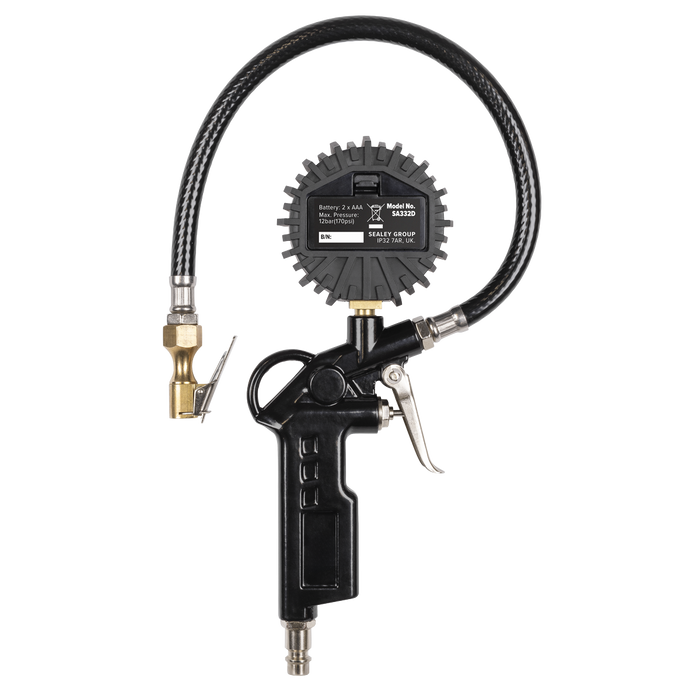 Digital Pistol Grip Tyre Inflator with Clip-On Connector | SA332D