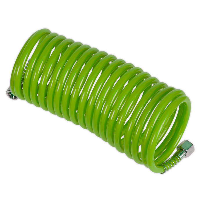 PE Coiled Air Hose with 1/4"BSP Unions 5m x 5mm - Green | SA335G