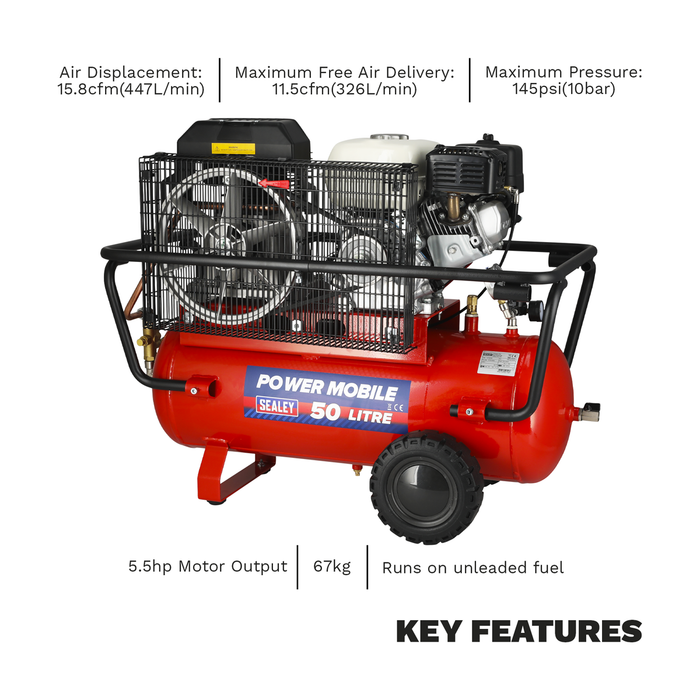 50L Belt Drive Air Compressor with Petrol Engine 5.5hp | SA5055