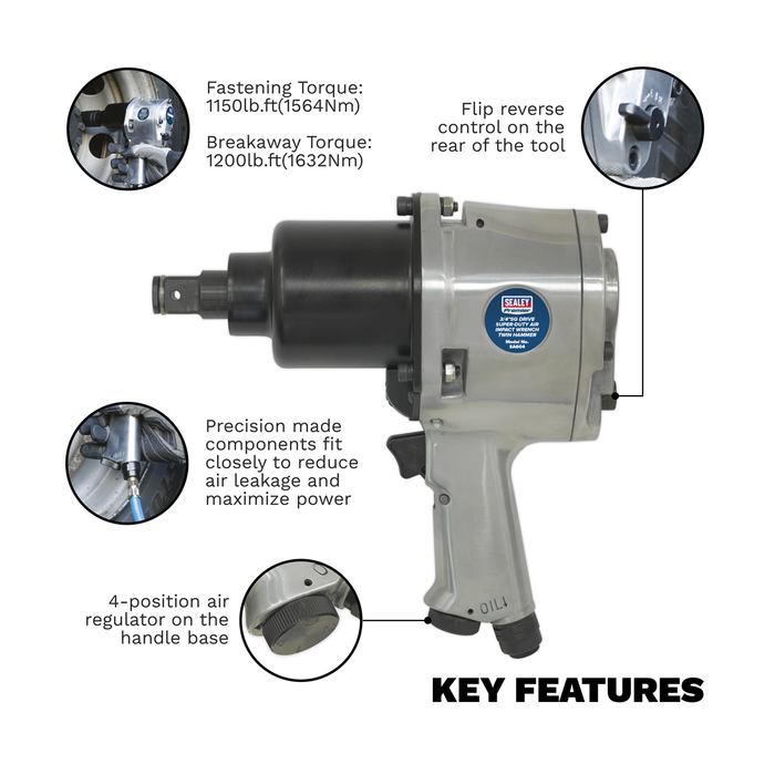 Premier Twin Hammer Air Impact Wrench 3/4"Sq Drive | SA604