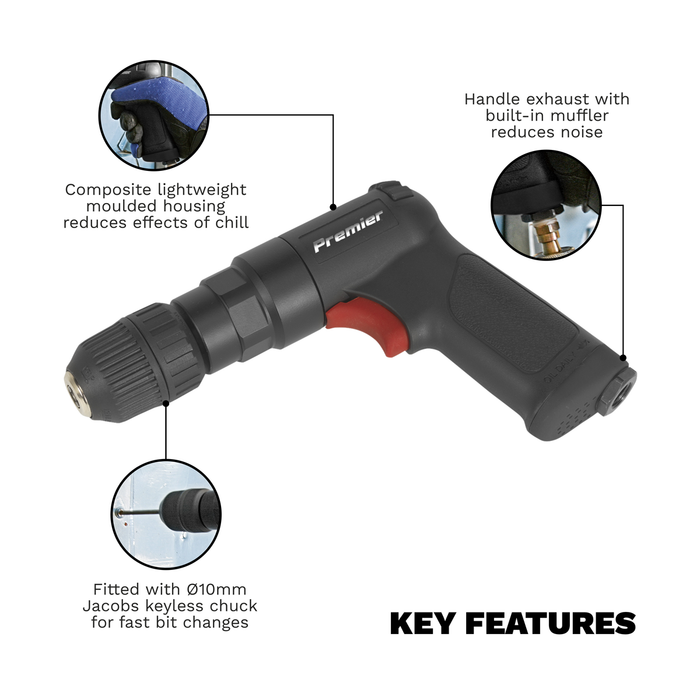 Premier Composite Reversible Air Pistol Drill 10mm with Keyless Chuck | SA620