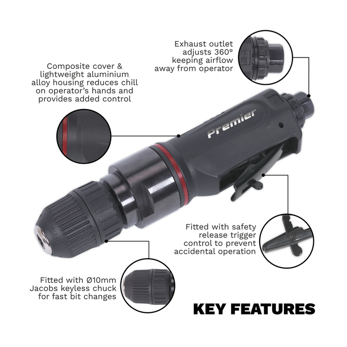 Premier Straight Air Drill 10mm with Keyless Chuck | SA622