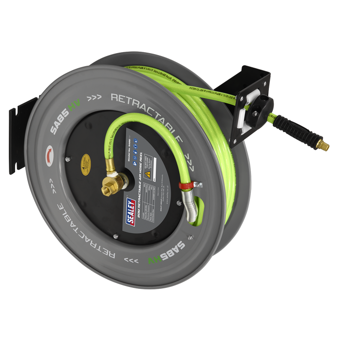 20m Retractable High-Visibility PVC Air Hose with Steel Reel 10mm ID | SA85HV