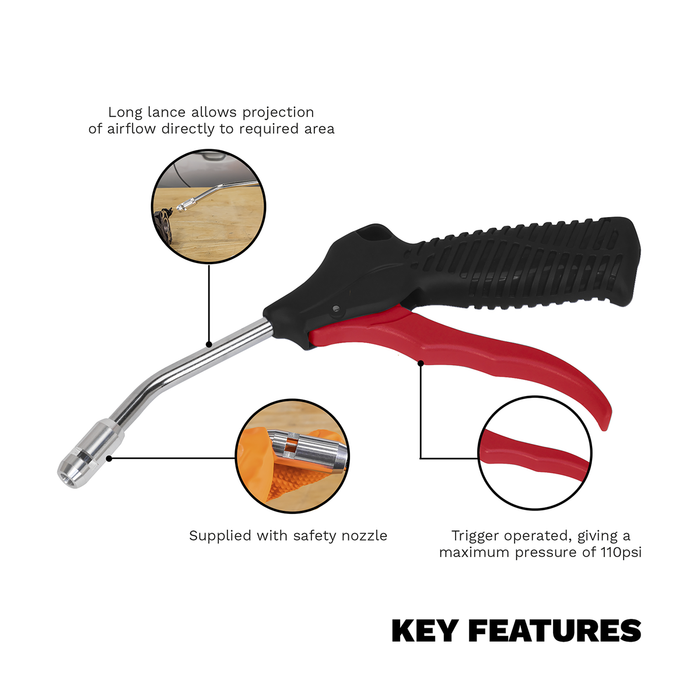 Air Blow Gun 100mm with 1/4"BSP Air Inlet & Safety Nozzle | SA9131