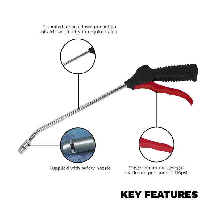 Air Blow Gun 250mm with 1/4"BSP Air Inlet & Safety Nozzle | SA9133