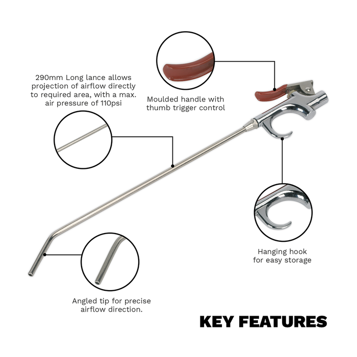 Palm Type Air Blow Gun 290mm with 1/4"BSP Air Inlet | SA913L