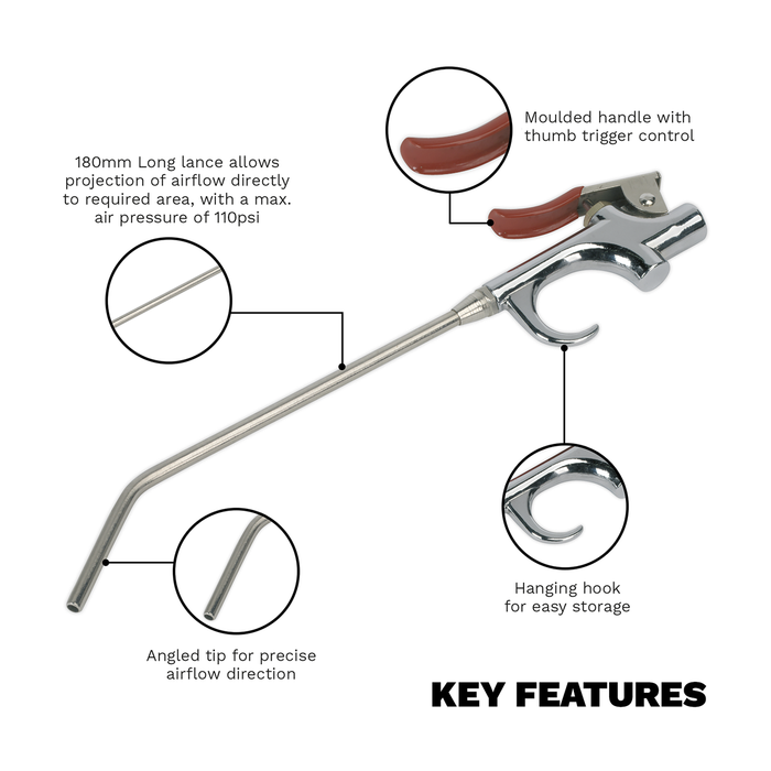 Palm Type Air Blow Gun 180mm with 1/4"BSP Air Inlet | SA913M
