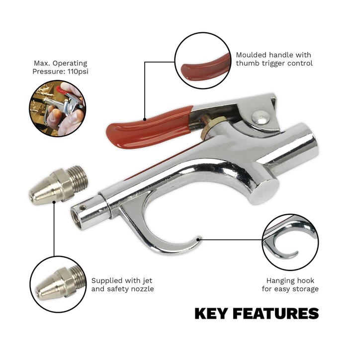 Palm Type Air Blow Gun with 1/4"BSP Air Inlet & Safety Nozzle | SA913