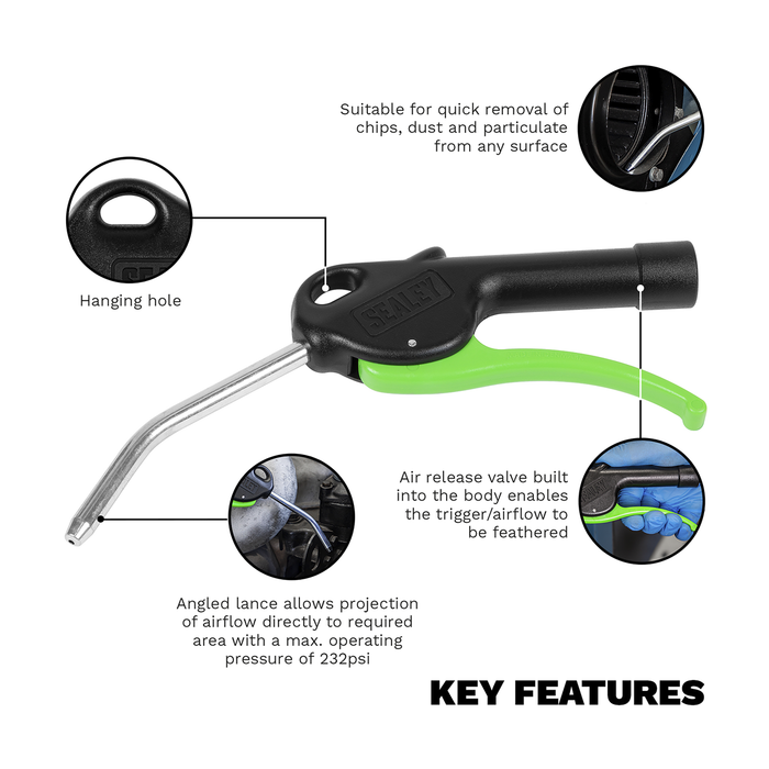 Premier Air Blow Gun with Angled Lance 100mm & 1/4"BSP Air Inlet | SA9230
