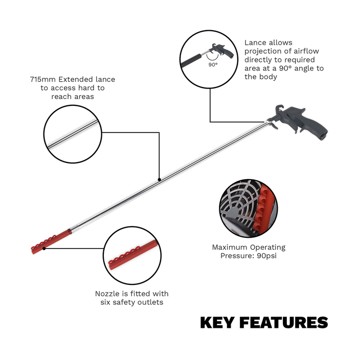 Air Blow Gun 715mm with Side Outlet 1/4"BSP Air Inlet | SA9247