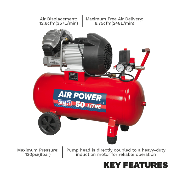 50L V-Twin Direct Drive Air Compressor 3hp | SAC05030