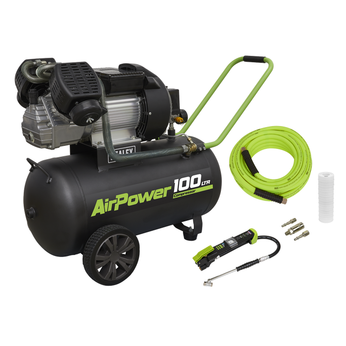 100L Direct Drive V-Twin Air Compressor 3hp with Air Accessory Kit | SAC10030VEKIT