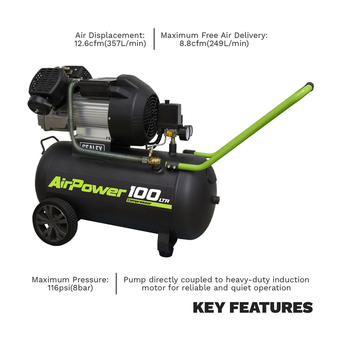 100L V-Twin Direct Drive Air Compressor 3hp | SAC10030VE