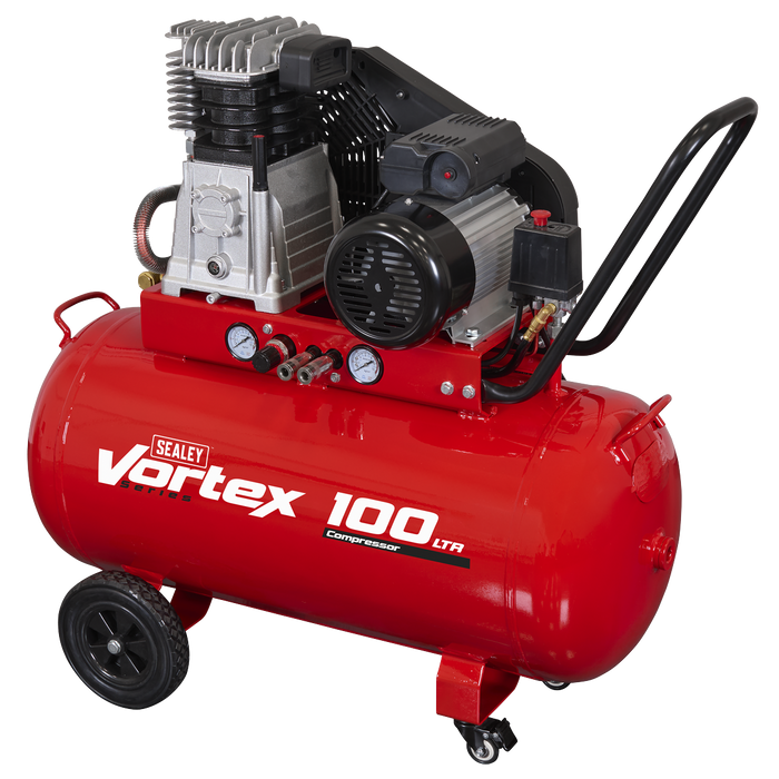 100L Belt Drive Air Compressor with Cast Cylinders & Wheels 3.5hp | SAC1103B