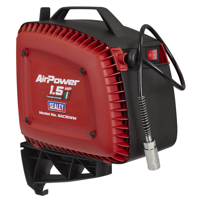 Wall Mounting Oil Free Air Compressor 1.5hp with 7m Retractable Hose Reel | SAC15WM