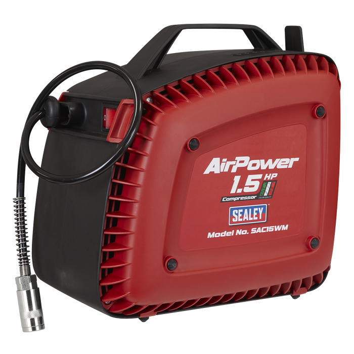 Wall Mounting Oil Free Air Compressor 1.5hp with 7m Retractable Hose Reel | SAC15WM