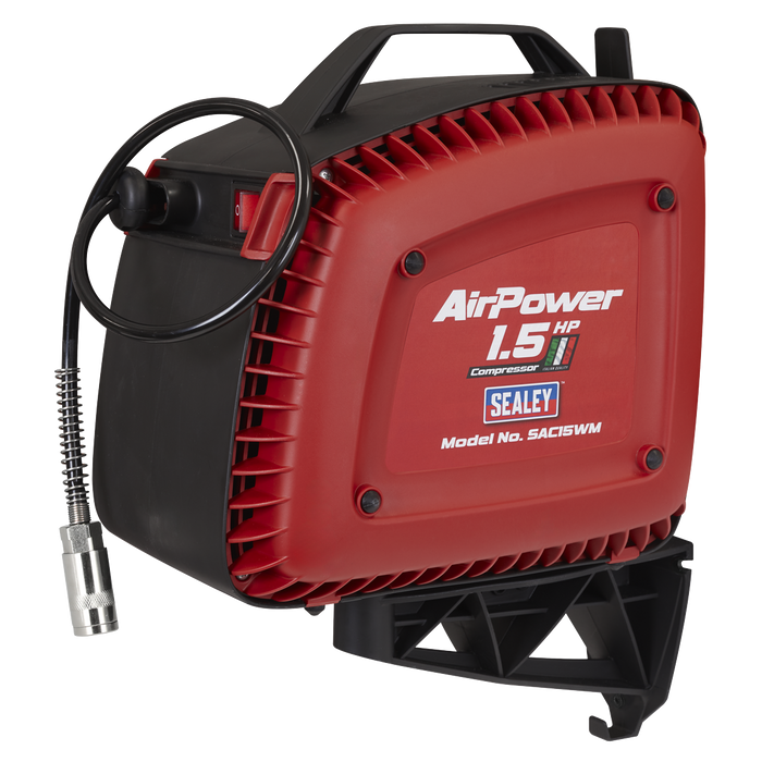 Wall Mounting Oil Free Air Compressor 1.5hp with 7m Retractable Hose Reel | SAC15WM