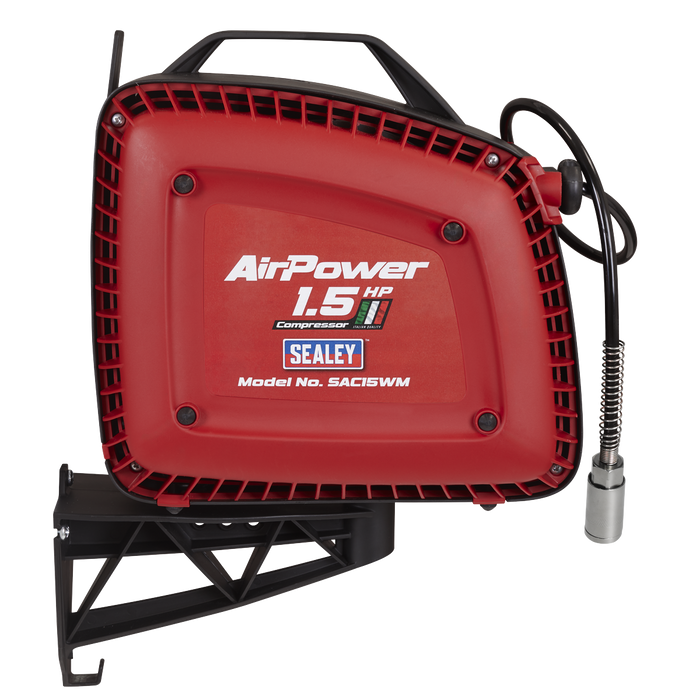 Wall Mounting Oil Free Air Compressor 1.5hp with 7m Retractable Hose Reel | SAC15WM