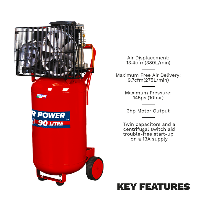 90L Belt Drive Vertical Compressor 3hp | SAC1903B