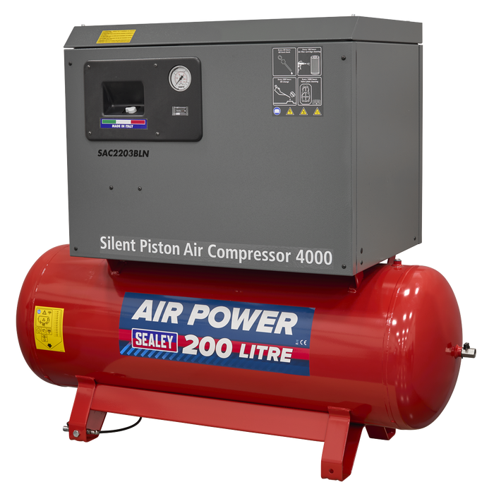 200L Low Noise Belt Drive Air Compressor with Cast Cylinders 3hp | SAC2203BLN
