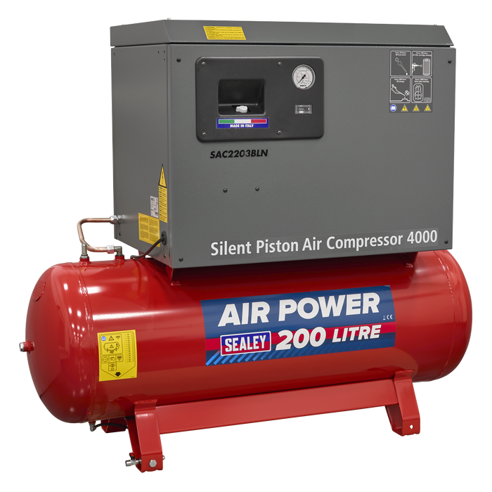 200L Low Noise Belt Drive Air Compressor with Cast Cylinders 3hp | SAC2203BLN