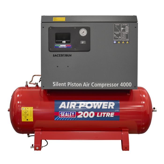 200L Low Noise Belt Drive Air Compressor with Cast Cylinders 3hp | SAC2203BLN