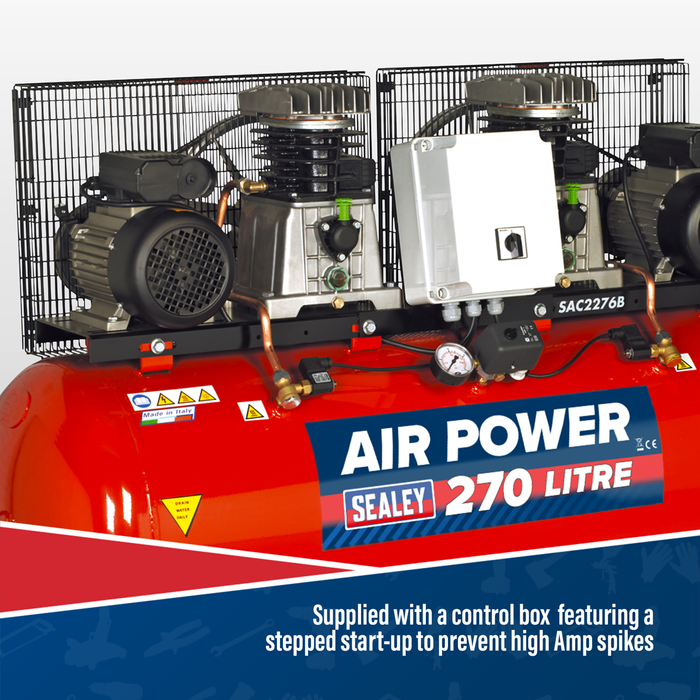 270L Belt Drive Air Compressor with Cast Cylinders 2 x 3hp | SAC2276B