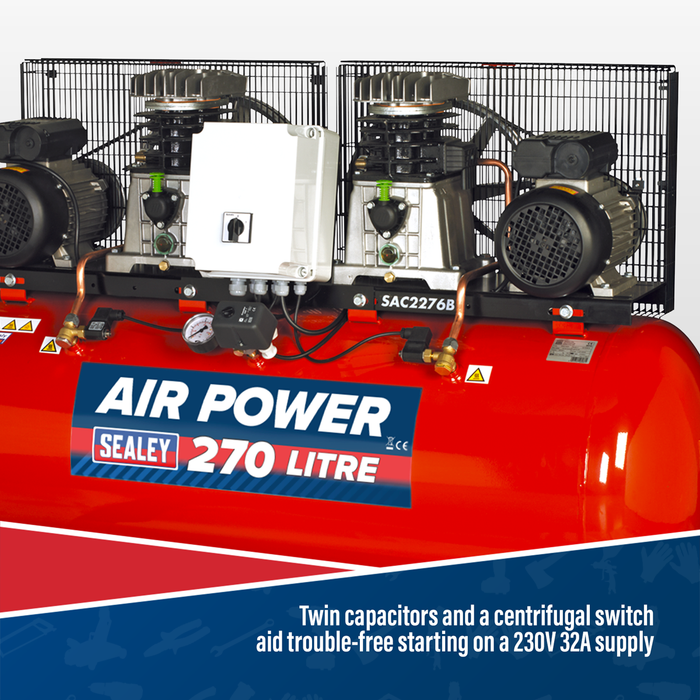 270L Belt Drive Air Compressor with Cast Cylinders 2 x 3hp | SAC2276B