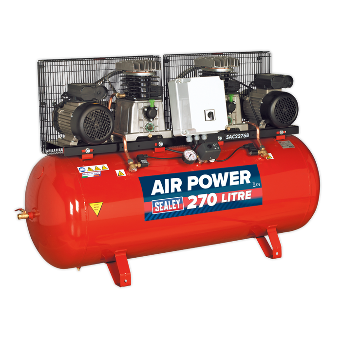 270L Belt Drive Air Compressor with Cast Cylinders 2 x 3hp | SAC2276B