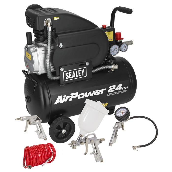 24L Direct Drive Air Compressor 2hp with 4pc Air Accessory Kit | SAC2420APK