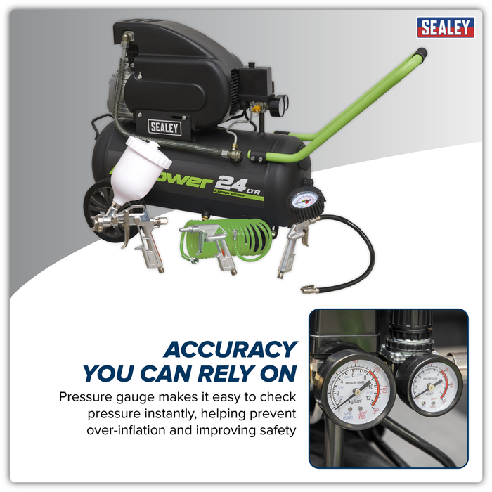24L Direct Drive Air Compressor 2hp with 4pc Air Accessory Kit | SAC2420EPK