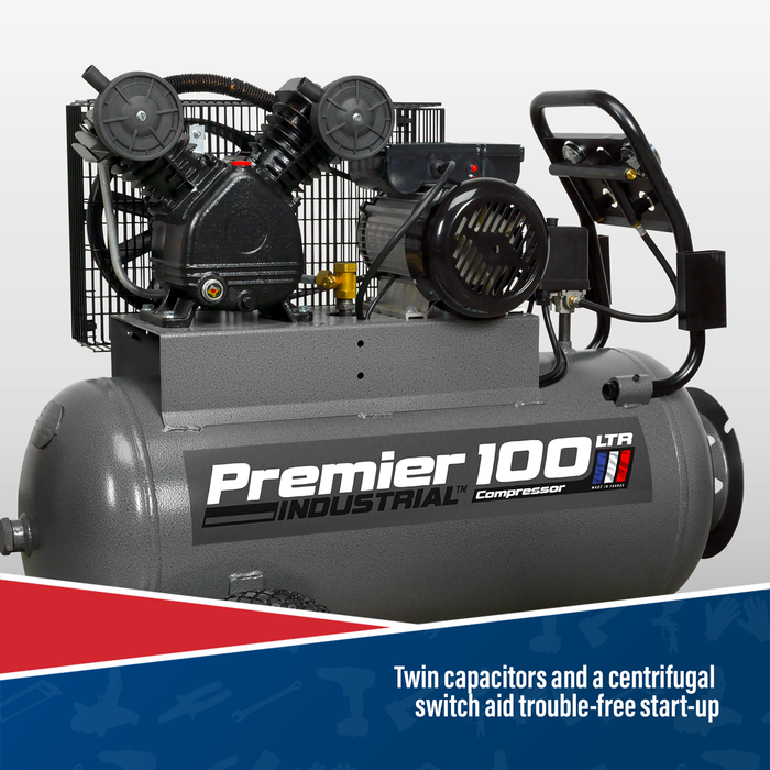 Premier 100L Belt Drive Air Compressor with Front Control Panel 3hp | SAC3103B
