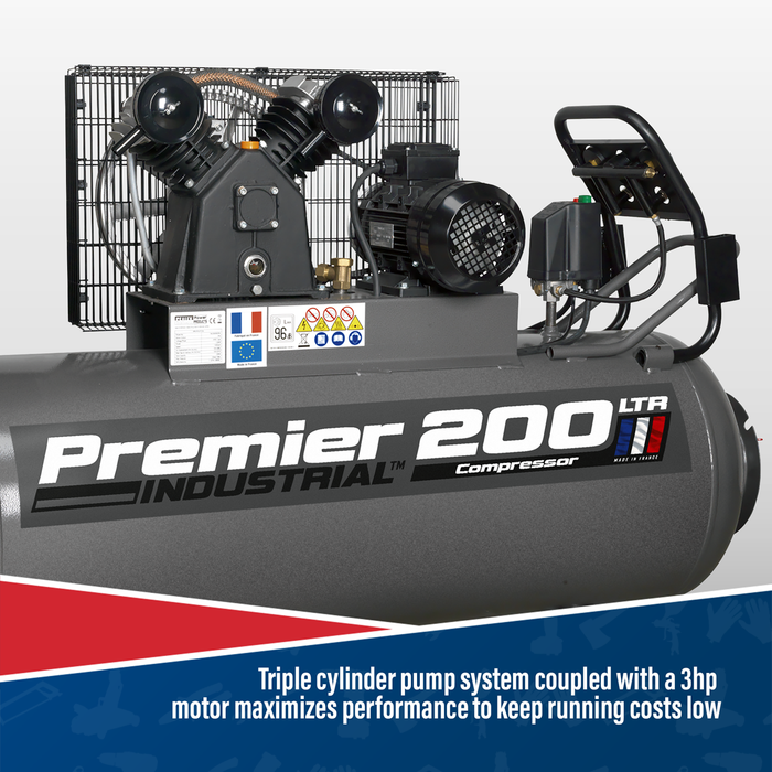 Premier 200L Belt Drive Air Compressor with Front Control Panel 3hp | SAC3203B