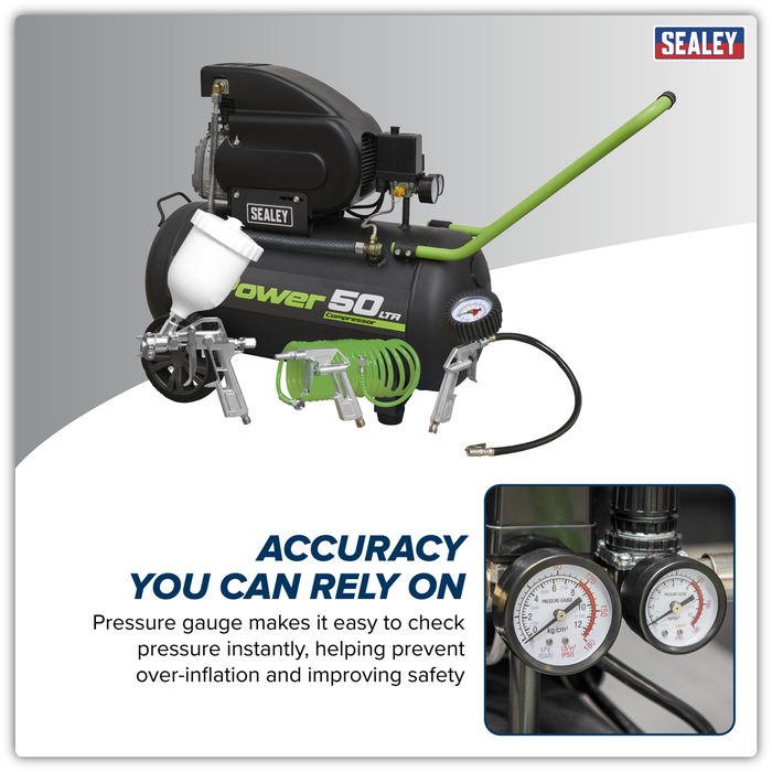 50L Direct Drive Air Compressor 2hp with 4pc Air Accessory Kit | SAC5020EPK