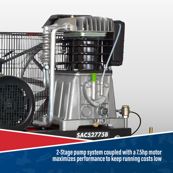 270L Belt Drive Air Compressor with Cast Cylinders 7.5hp 2-Stage | SAC52775B