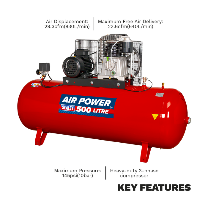 500L Belt Drive Air Compressor with Cast Cylinders 7.5hp 2-Stage | SAC55075B
